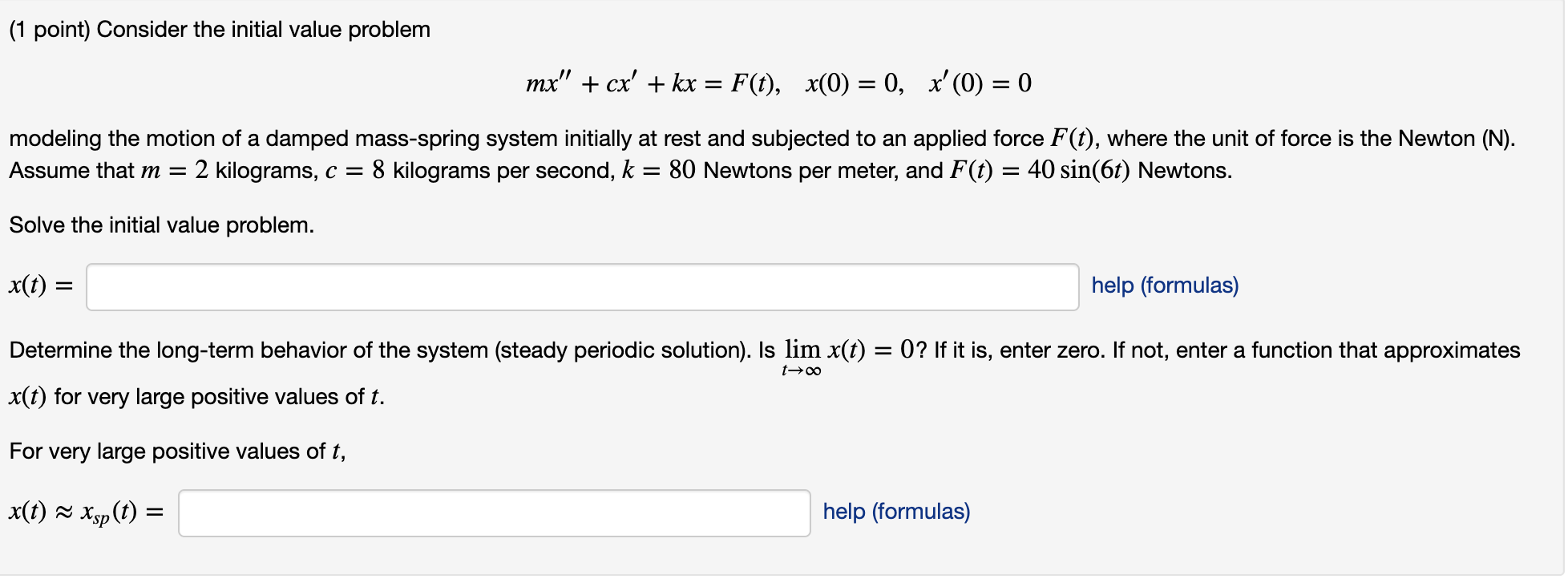 Solved (1 Point) Consider The Initial Value Problem Mx