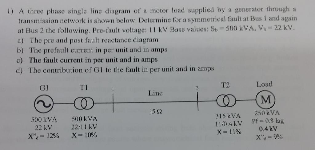 Solved 1) A three phase single line diagram of a motor load | Chegg.com
