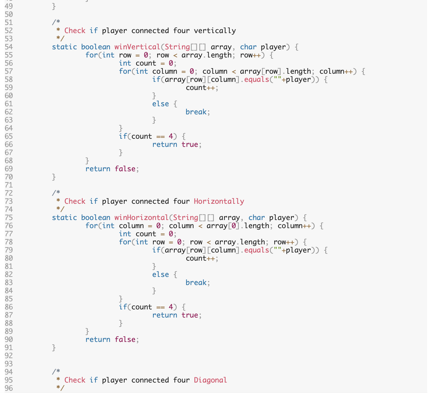Solved WHY DOES THIS JAVA CONNECT 4 CODE NOT DETECT WHEN | Chegg.com