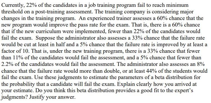 Currently, 22% of the candidates in a job training | Chegg.com