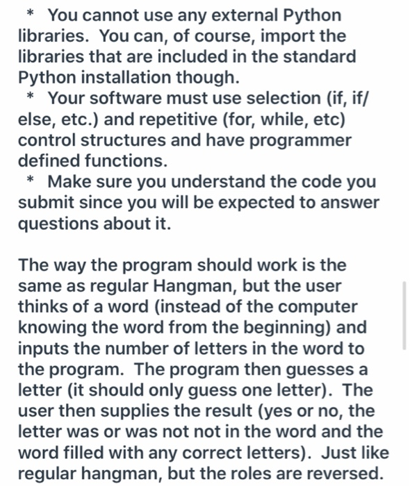 Solved * You cannot use any external Python libraries. You | Chegg.com