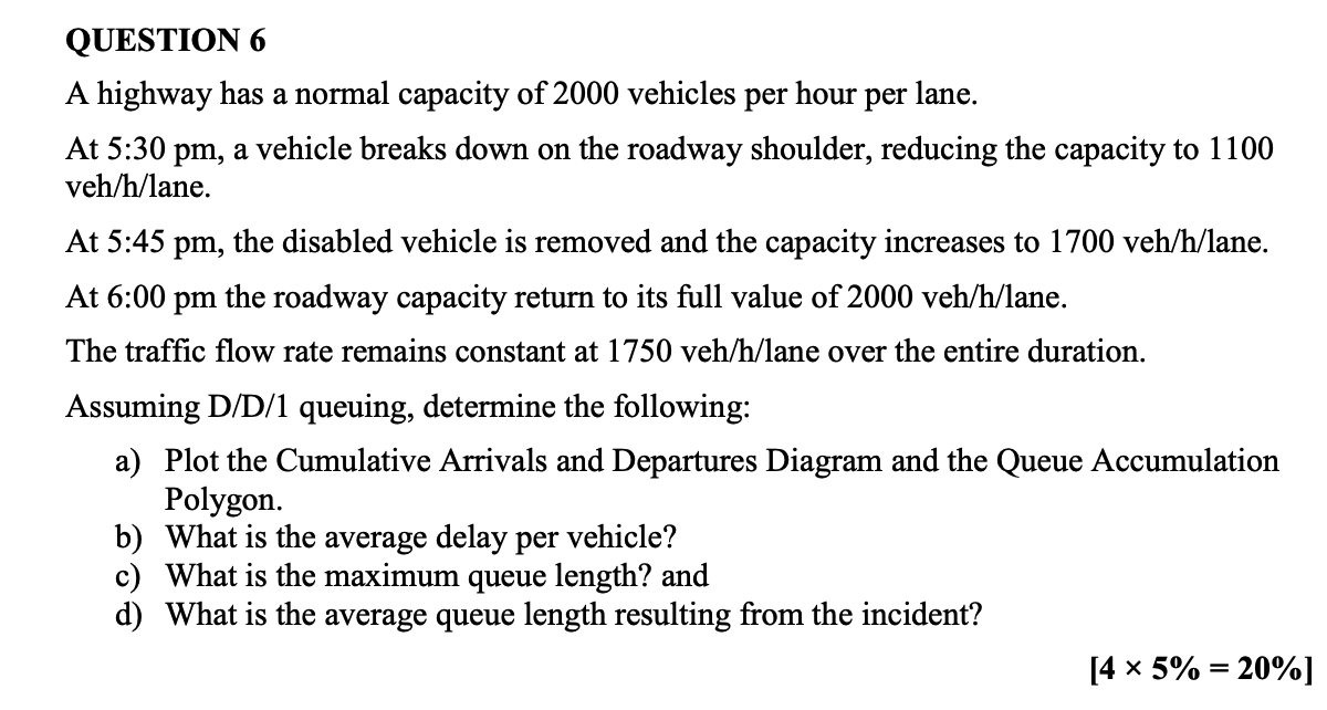 Solved A highway has a normal capacity of 2000 vehicles per