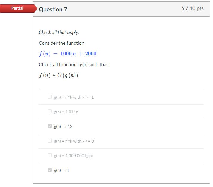 Solved Partial Question 7 5 / 10 pts Check all that apply. | Chegg.com