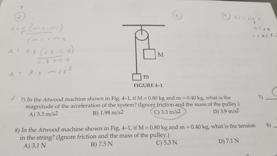 Solved FIGURE 41 7) In the Atwood machine shown in Fig.