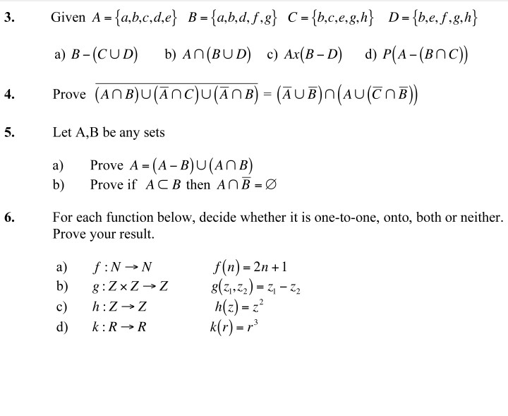 Solved 3 Given A {a B C D E} B {a B D F 8} C
