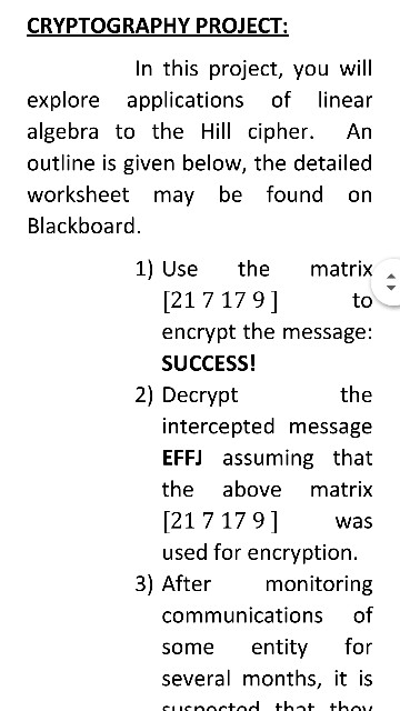 CRYPTOGRAPHY PROJECT: In this project, you will | Chegg.com
