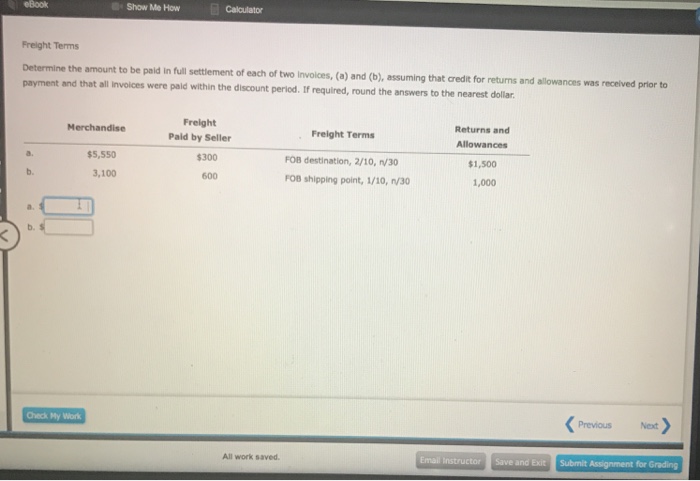 Solved Show Me How Freight Terms Determine The Amount To Be | Chegg.com