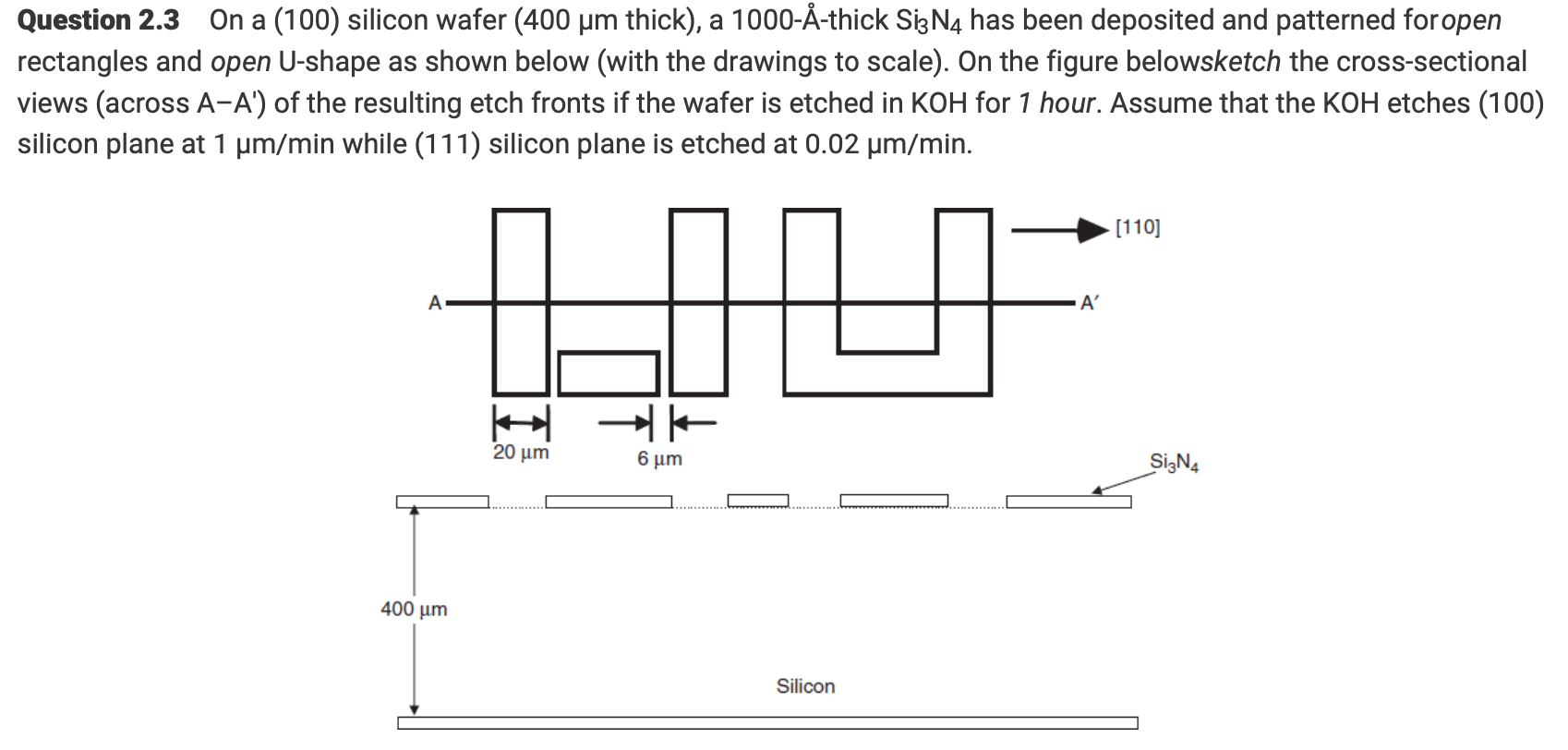 Solved Question 2.3 On a (100) silicon wafer ( 400μm thick), | Chegg.com