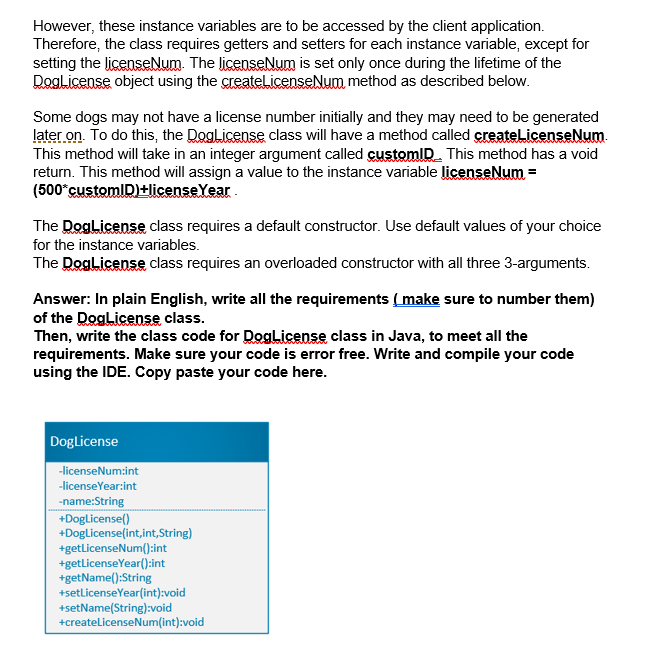 Solved 3) The previous problem, we modeled a Dog class for a | Chegg.com