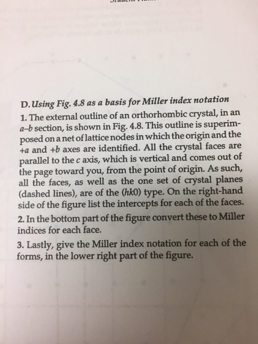 Solved D. Using Fig. 4.8 as a basis for Miller index | Chegg.com