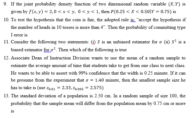 Solved 9. If the joint probability density function of two | Chegg.com