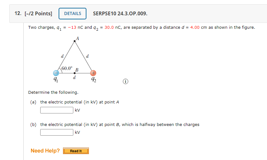 Solved Consider two charges q1=−43e and q2=20e at positions