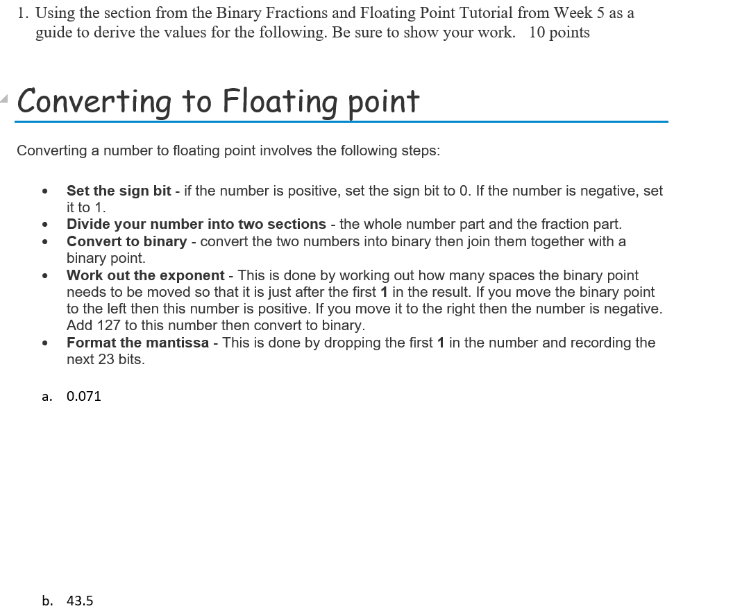 Solved 1. Using the section from the Binary Fractions and | Chegg.com