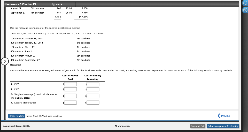 Solved Specific Identification Fifo Lifo And Weighted 2821