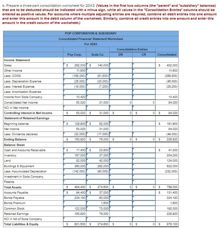 Pop Corporation acquired 70 percent of Soda Company's | Chegg.com