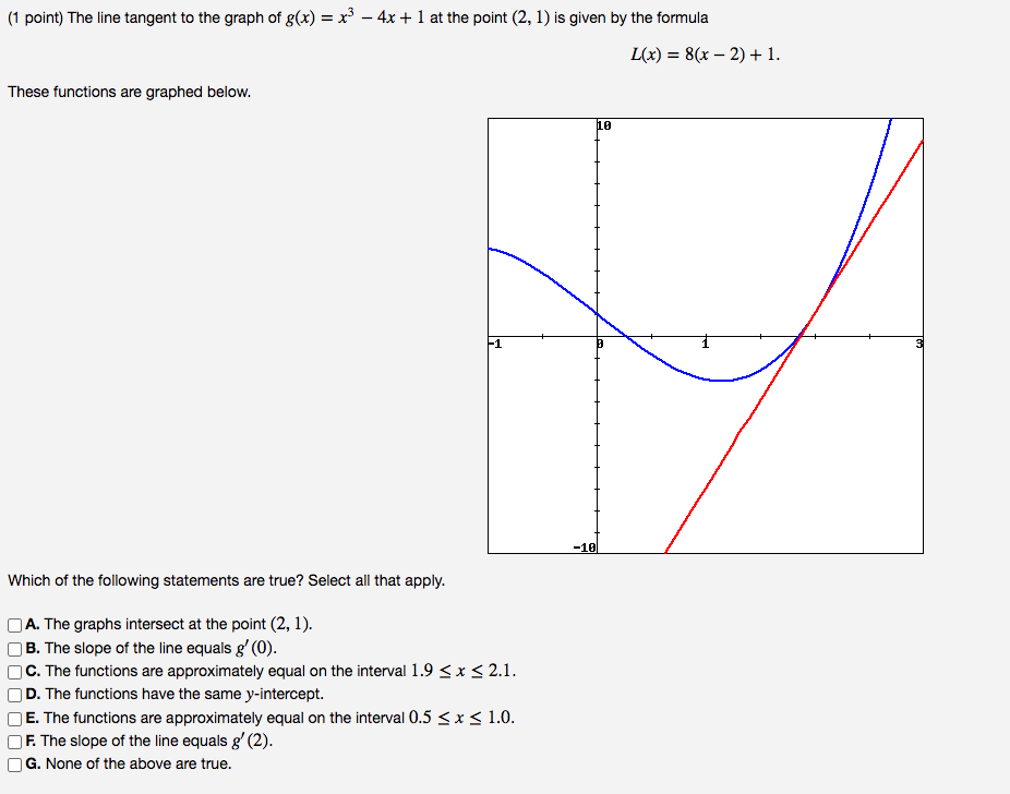 Solved (1 point) The line tangent to the graph of g(x) = x3 | Chegg.com