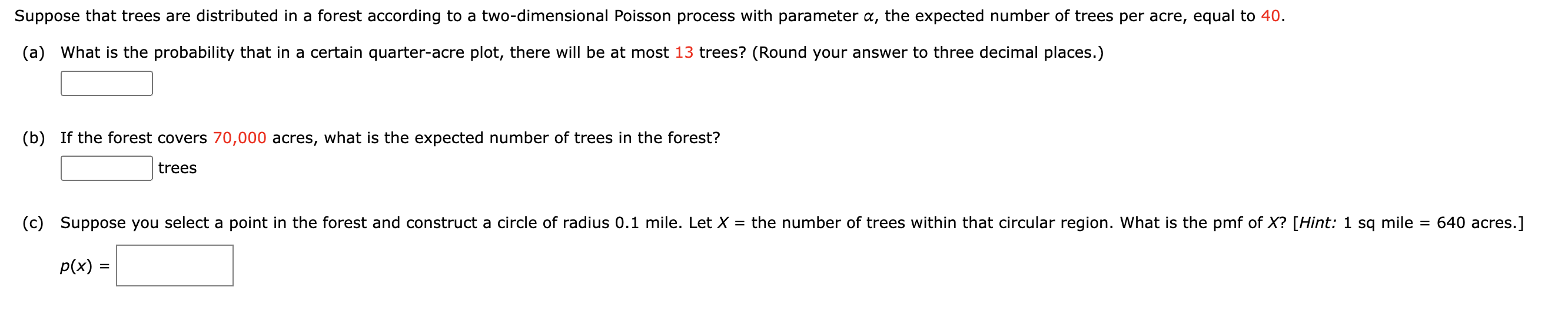 Solved Suppose that trees are distributed in a forest | Chegg.com