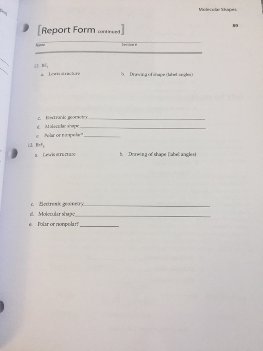 Solved Molecular Shapes Report Form continued 87 Section # | Chegg.com