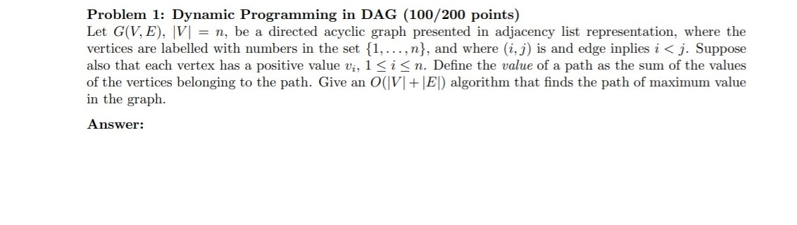 Problem 1: Dynamic Programming in DAG (100/200 | Chegg.com