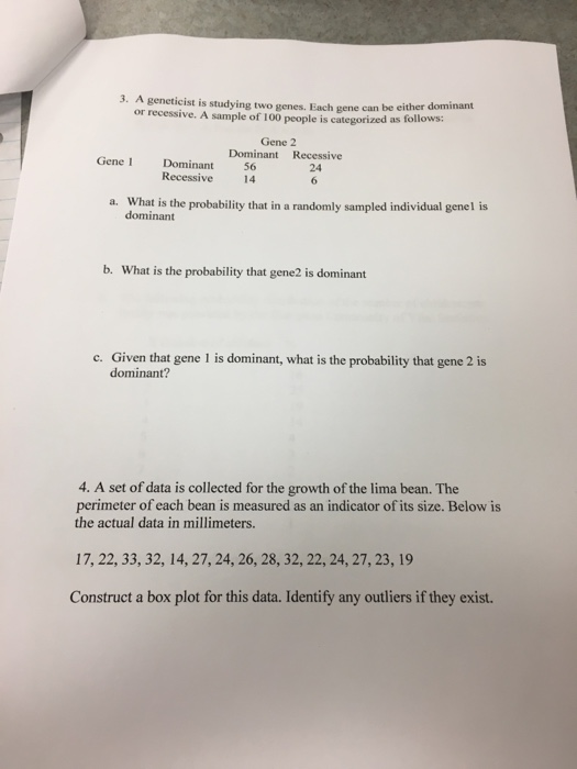 Solved 3. A geneticist is studying two genes. Each or | Chegg.com