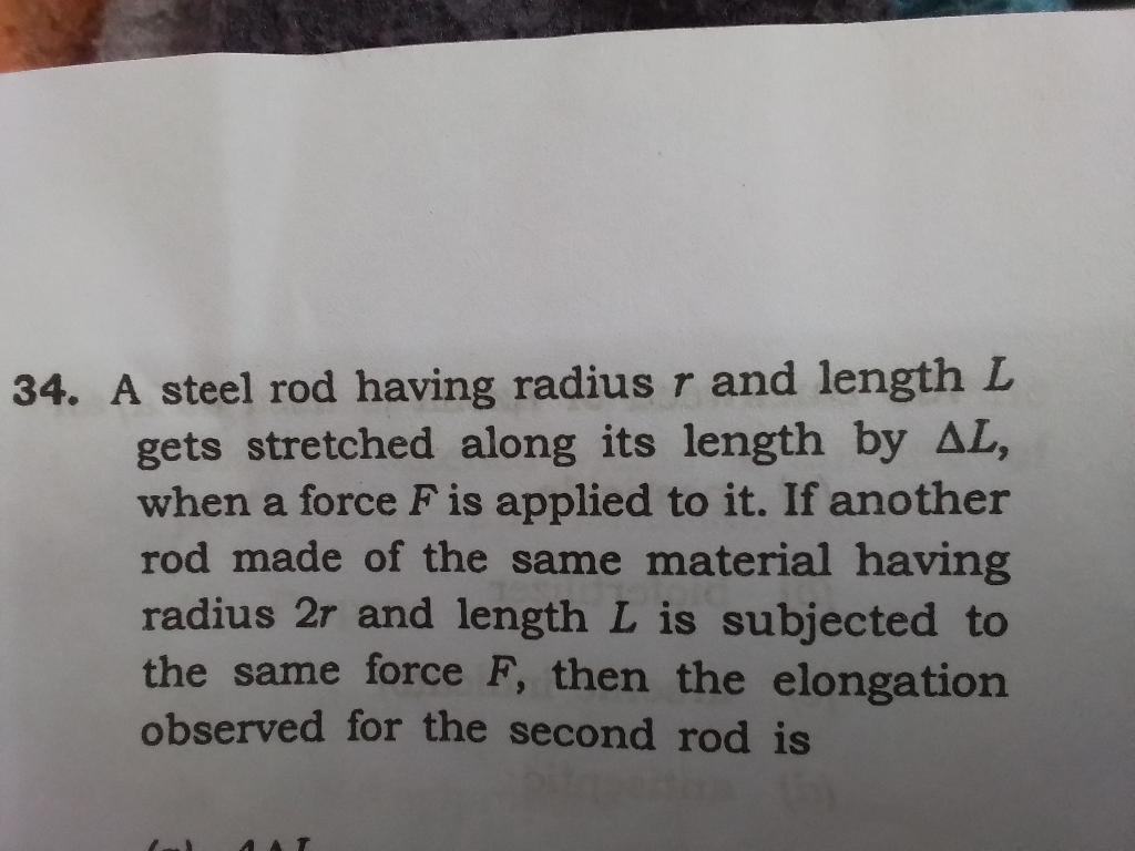 Solved 34. A steel rod having radius r and length L gets | Chegg.com