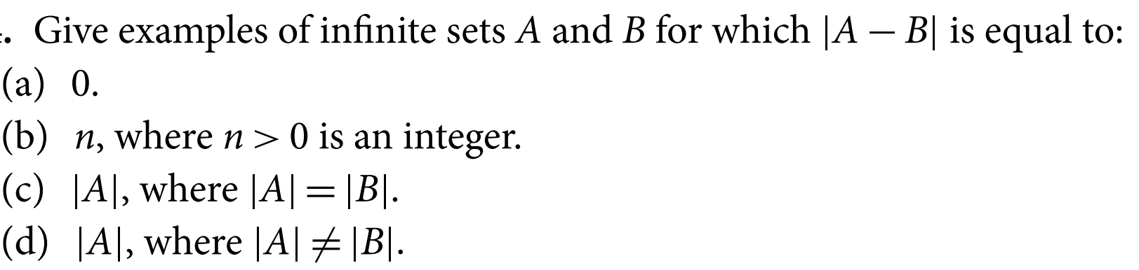 Solved Give Examples Of Infinite Sets A And B For Which | Chegg.com