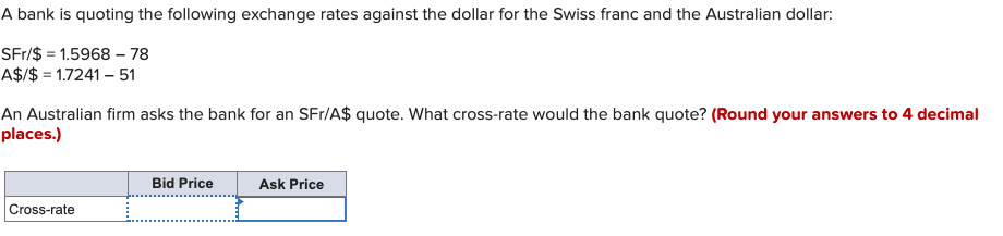 Solved A Bank Is Quoting The Following Exchange Rates | Chegg.com