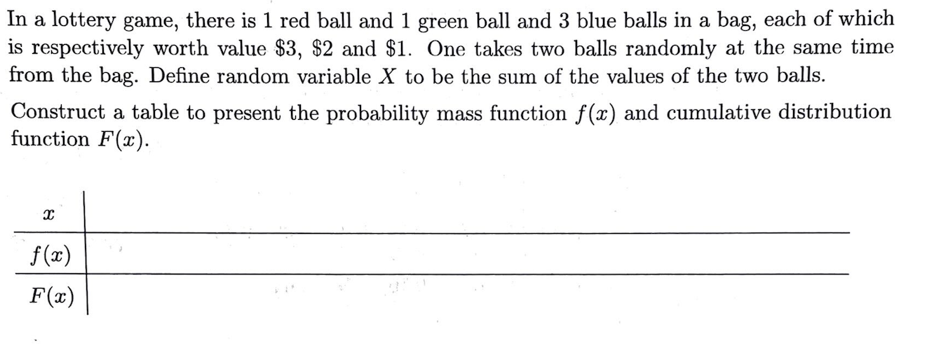 Solved In a lottery game, there is 1 red ball and 1 green | Chegg.com