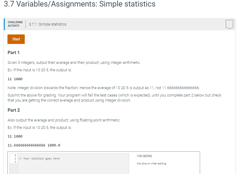 Solved 3.7 Variables/Assignments: Simple statistics | Chegg.com