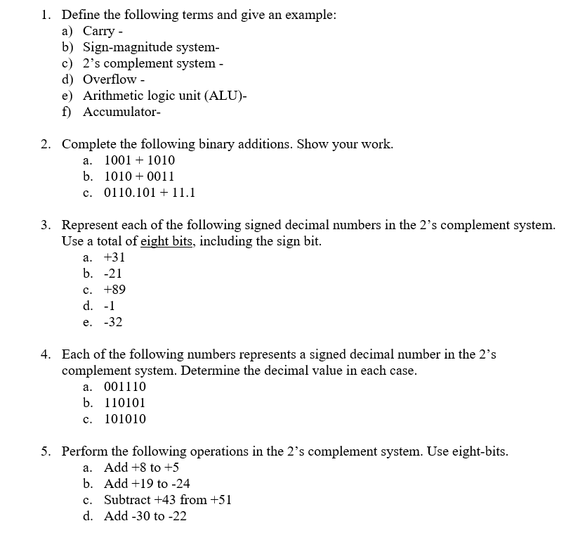 Solved 1. Define the following terms and give an example: a) | Chegg.com