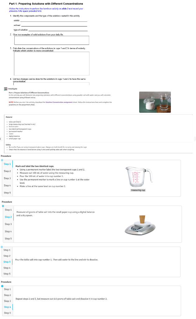 Solved Part 1 Preparing Solutions with Different