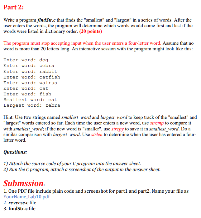 Solved Part 1: Write a program named as reverse.c that reads | Chegg.com