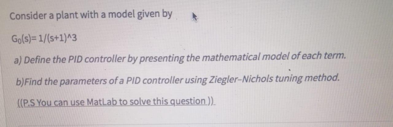 Solved Consider a plant with a model given by | Chegg.com
