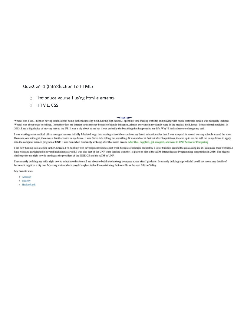 Solved Question 1 (Introduction To HTML) • Introduce oneself | Chegg.com