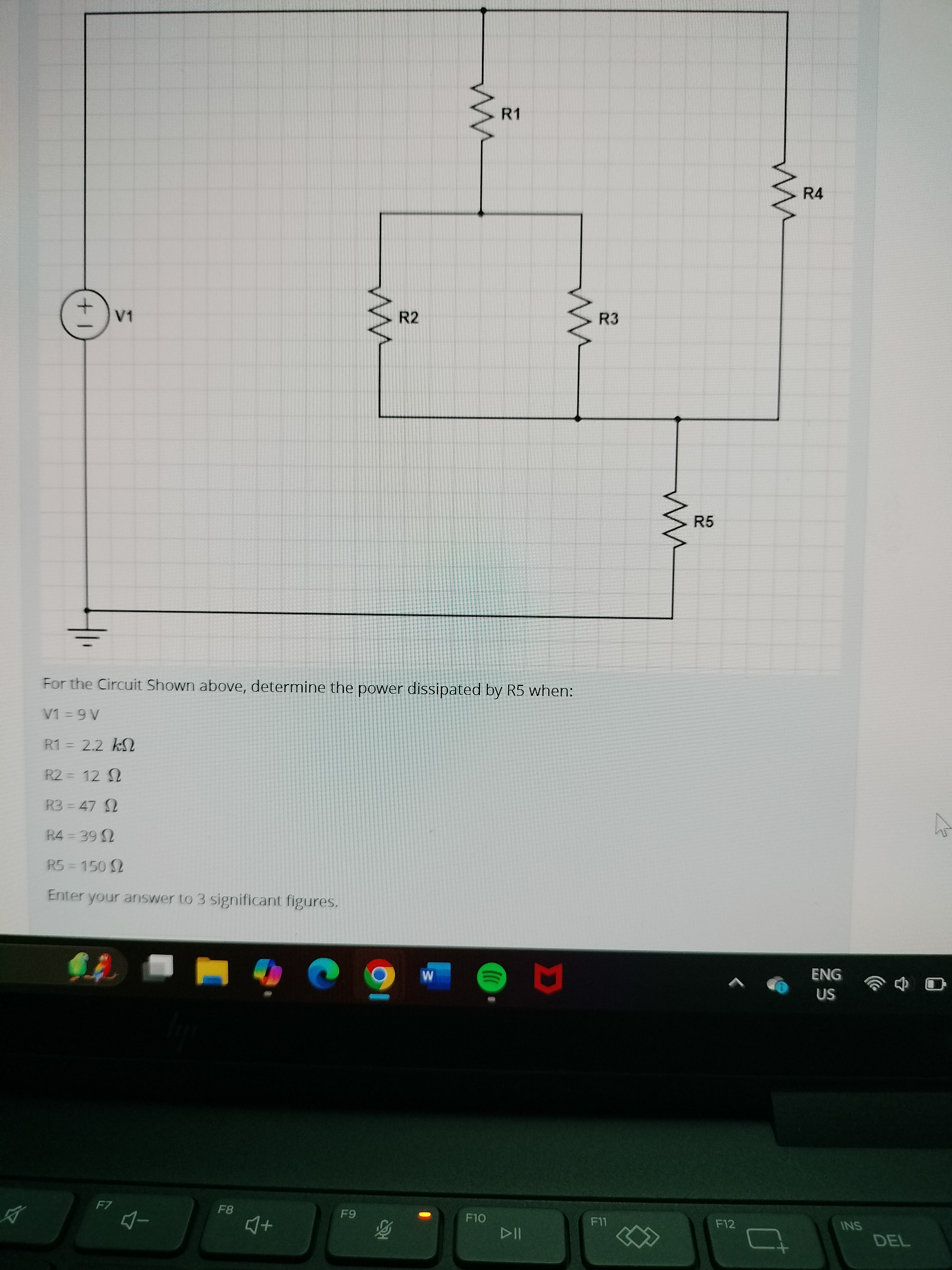 Solved For the Circuit Shown above, determine the power | Chegg.com