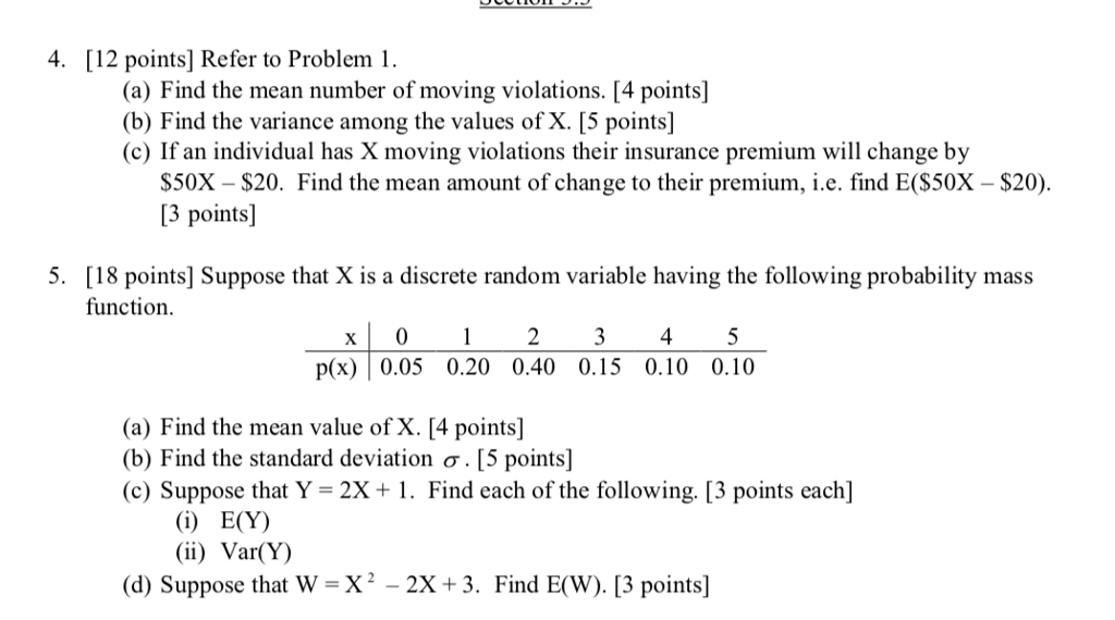 Solved 4. [12 points] Refer to Problem 1 (a) Find the mean | Chegg.com