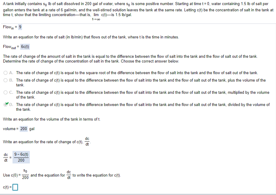 Solved A tank initially contains so lb of salt dissolved in | Chegg.com