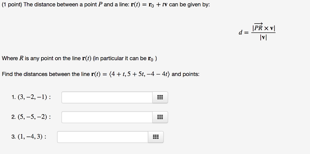 Solved (1 point) The distance between a point P and a line: | Chegg.com