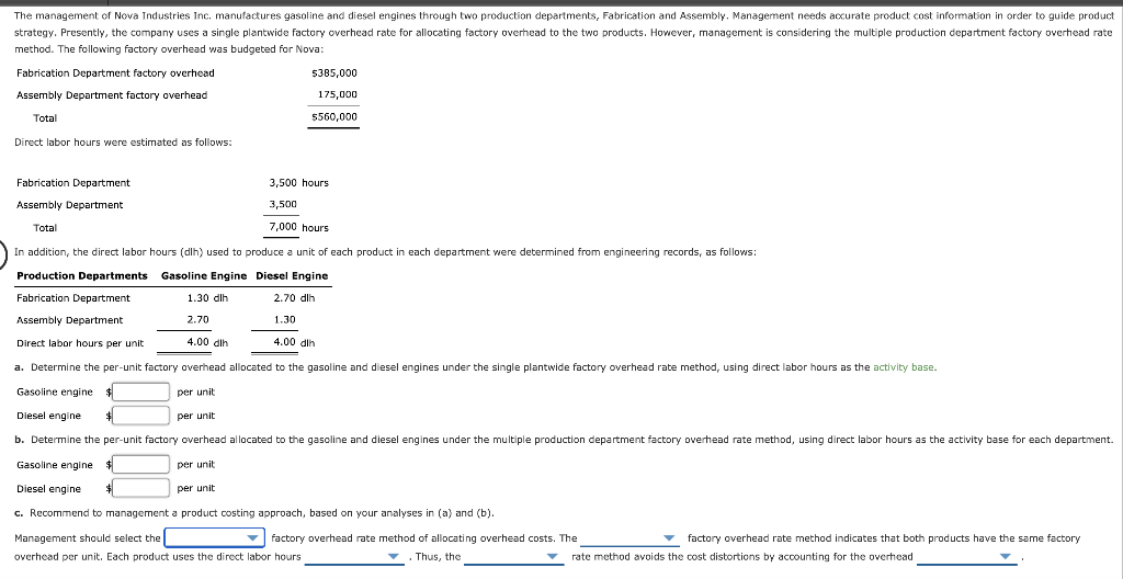 Solved The management of Nova Industries Inc. manufactures | Chegg.com