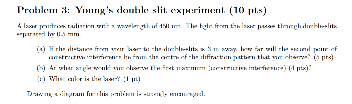 Solved Problem 3: Young's double slit experiment (10 pts) A | Chegg.com