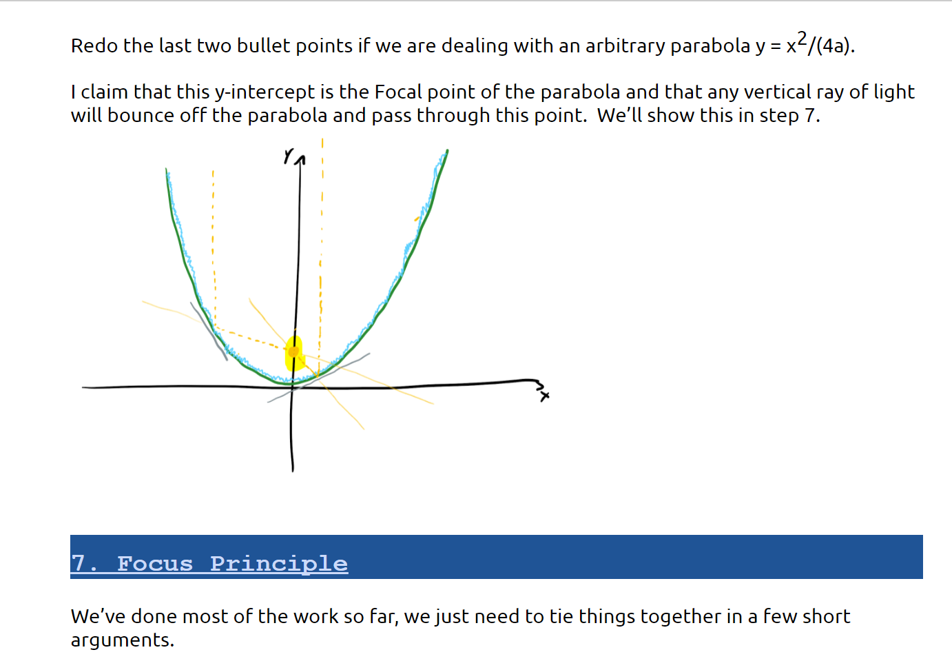 Redo the last two bullet points if we are dealing with an arbitrary parabola \( y=x^{2} /(4 a) \).
I claim that this y-interc