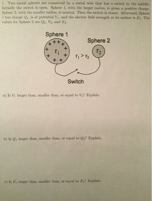 Solved 1. Two metal spheres are connected by a metal wire