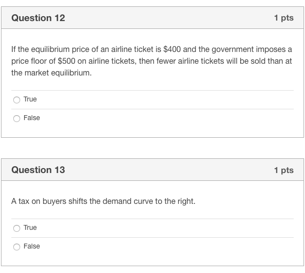 Solved Question 12 1 Pts If The Equilibrium Price Of An A