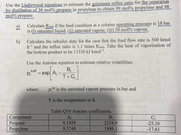 Solved ratio for the separation Underwood equations to | Chegg.com