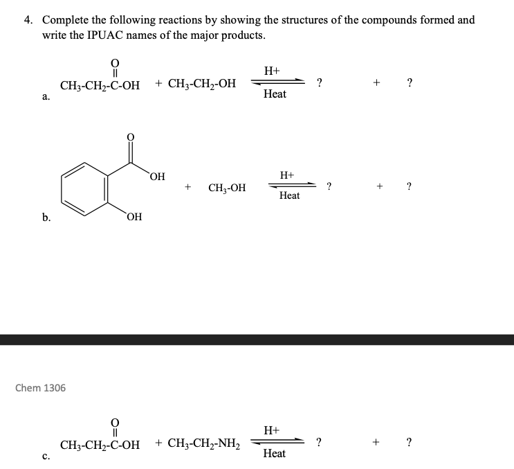 Solved Complete The Following Reactions By Showing The Chegg Com