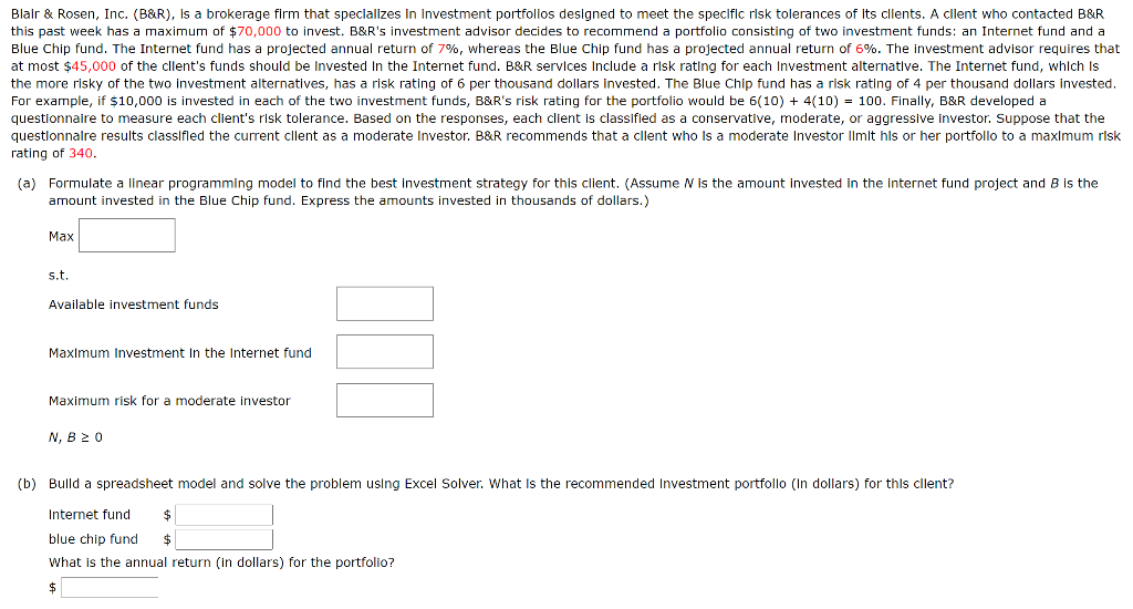 Blair & Rosen, Inc. (B&R), is a brokerage firm that specializes In Investment portfolios designed to meet the specific risk t