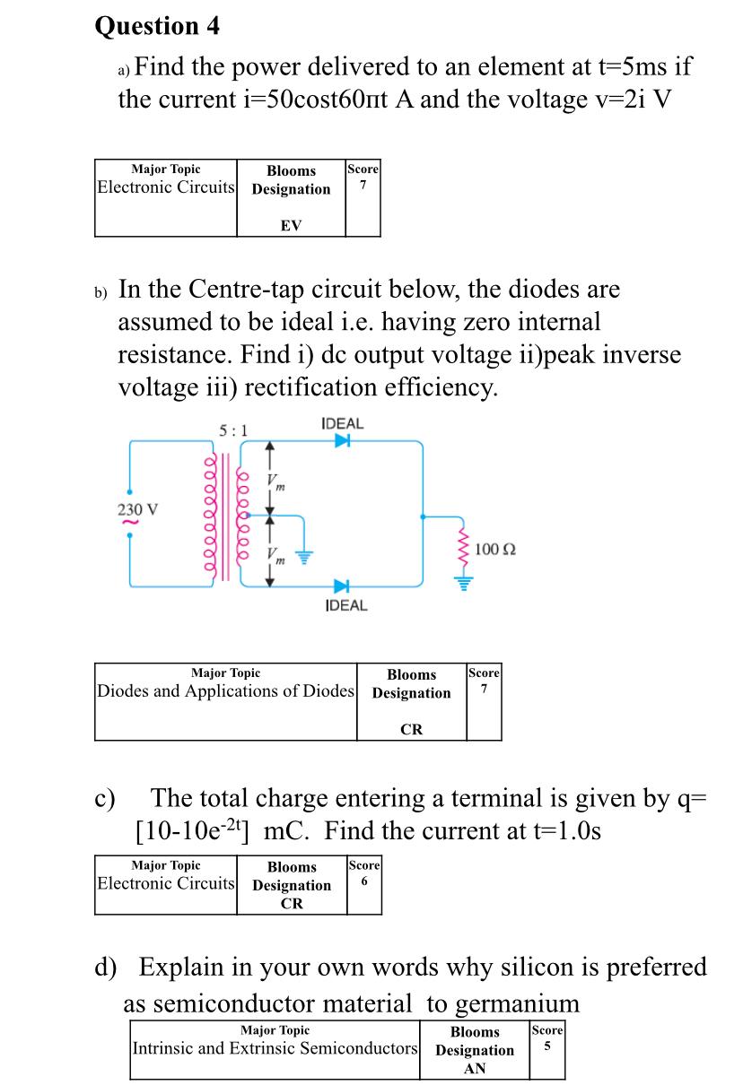 Solved Question 4 a) Find the power delivered to an element | Chegg.com