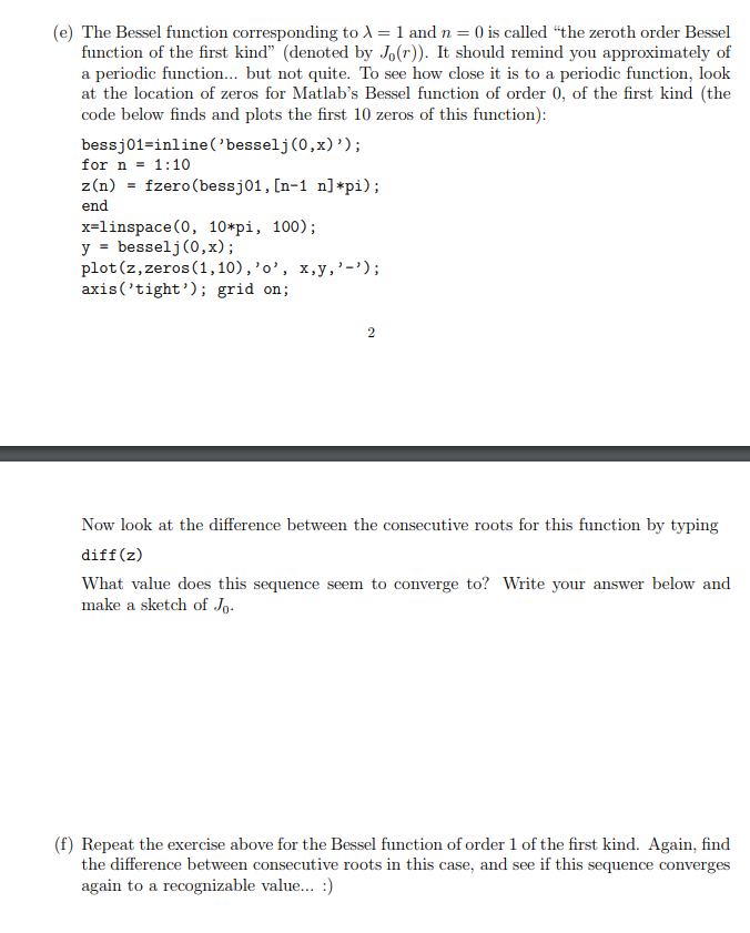 Solved Use Matlab to find properties of the Bessel function | Chegg.com