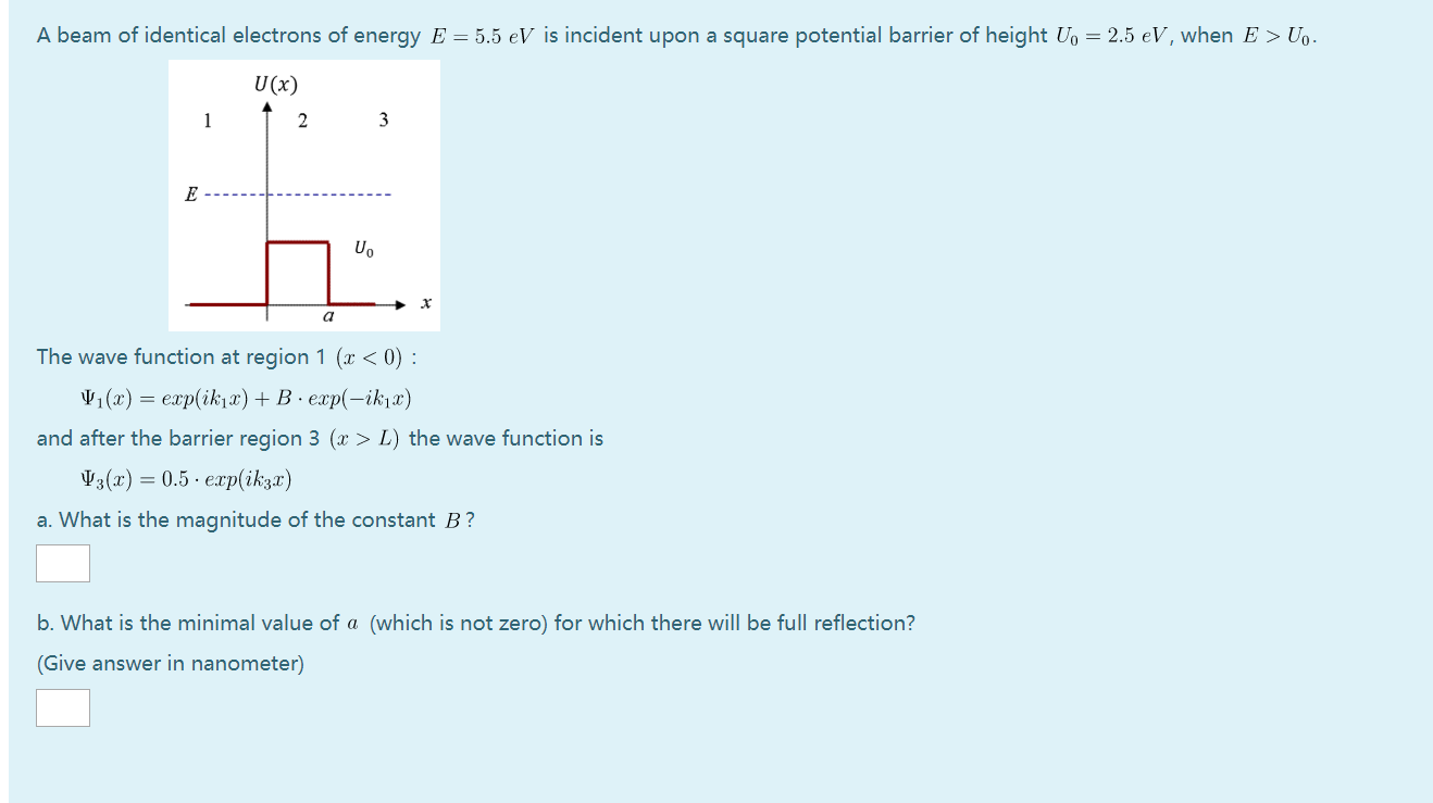 Solved A beam of identical electrons of energy E = 5.5 eV is | Chegg.com