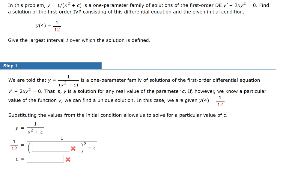 Solved In This Problem Y 1 x2 C Is A One parameter Chegg